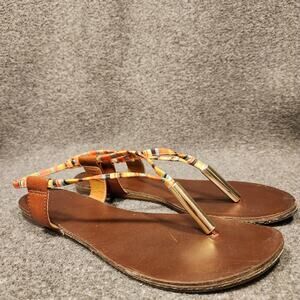 BRASH  Minimalist Multicolor Thong Flat Sandal Silver Tone‎ Hardware Womens 7.5